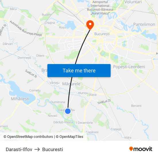 Darasti-Ilfov to Bucuresti map