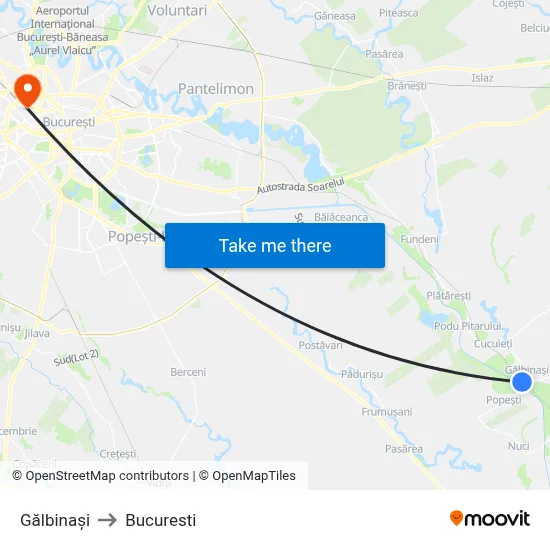 Gălbinași to Bucuresti map