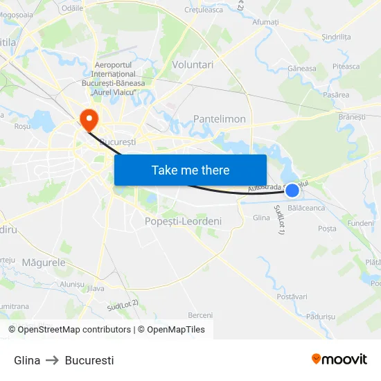 Glina to Bucuresti map