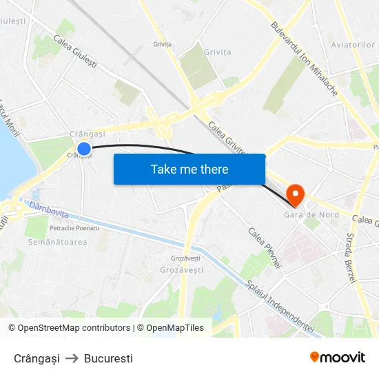 Crângași to Bucuresti map