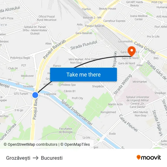 Grozăvești to Bucuresti map