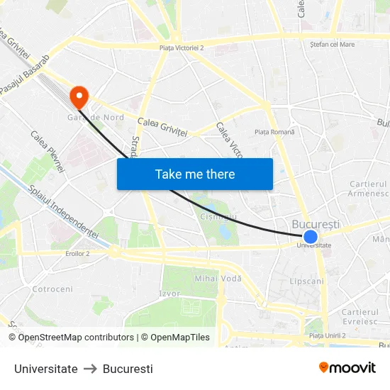Universitate to Bucuresti map