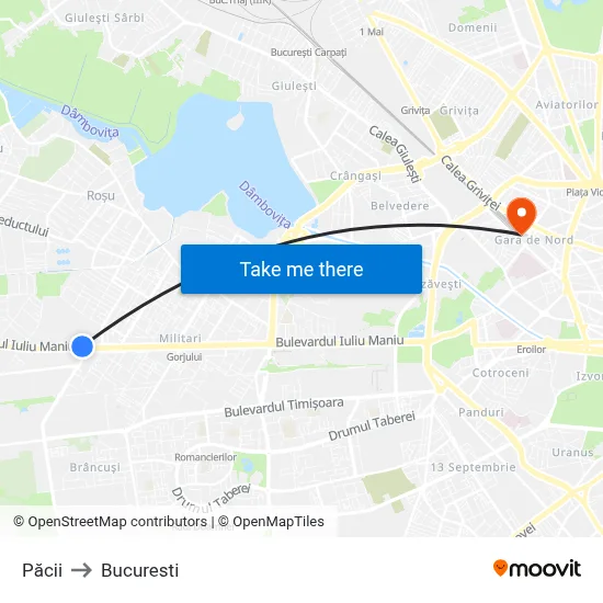 Păcii to Bucuresti map