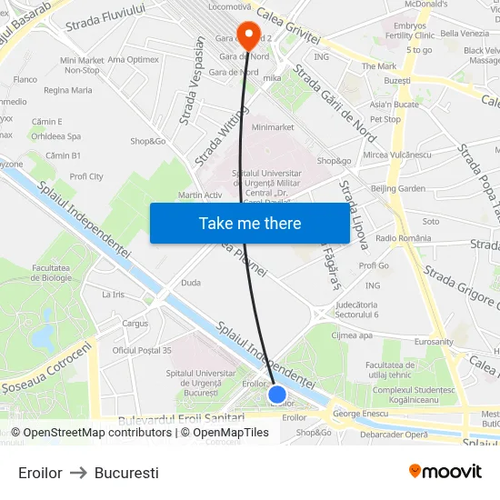 Eroilor to Bucuresti map