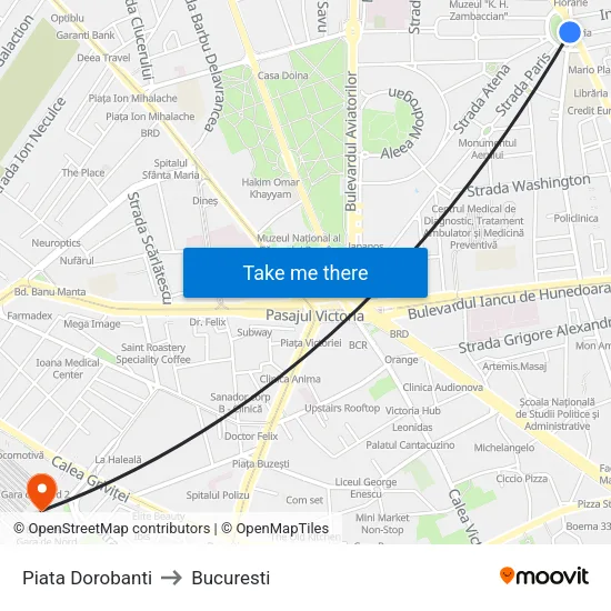 Piata Dorobanti to Bucuresti map