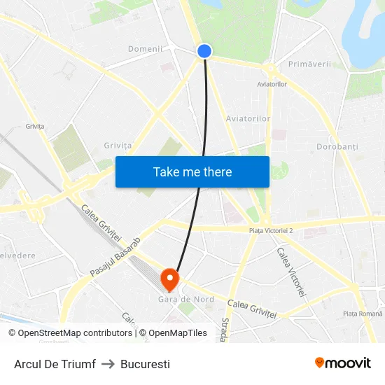 Arcul De Triumf to Bucuresti map