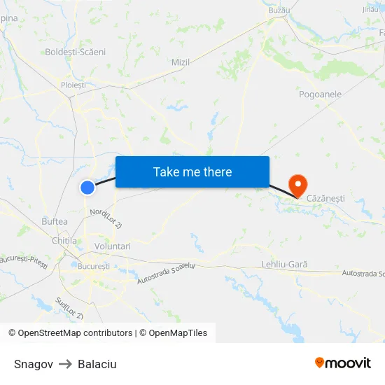 Snagov to Balaciu map