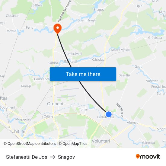 Stefanestii De Jos to Snagov map