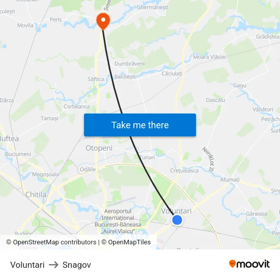Voluntari to Snagov map