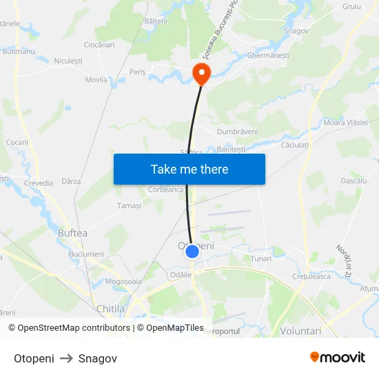 Otopeni to Snagov map