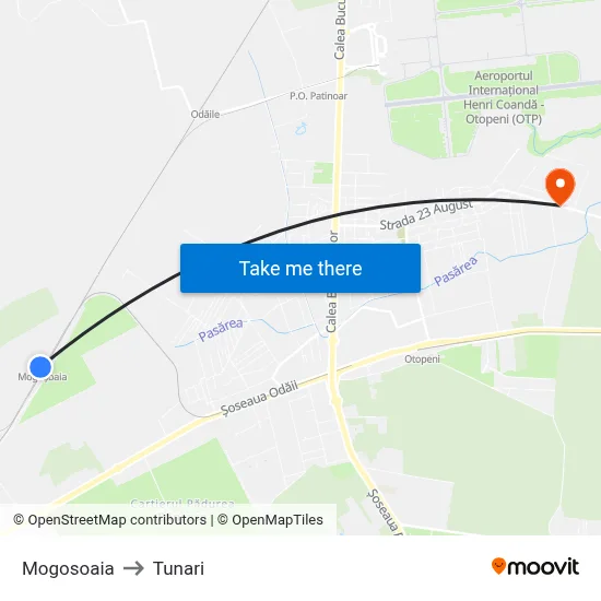 Mogosoaia to Tunari map