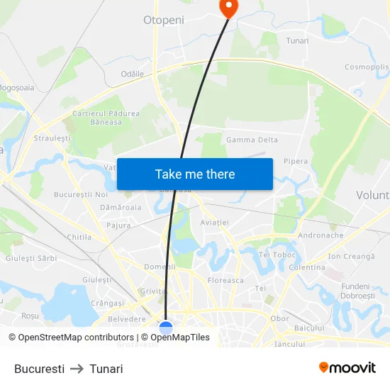 Bucuresti to Tunari map