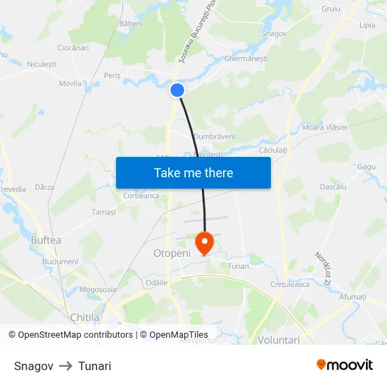 Snagov to Tunari map