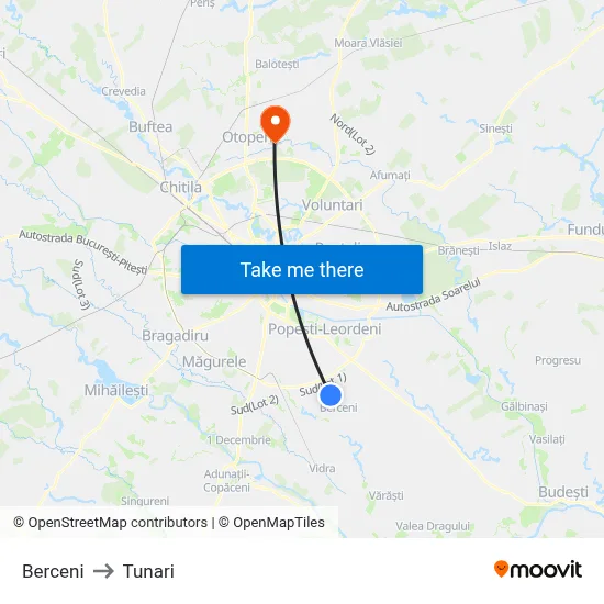 Berceni to Tunari map