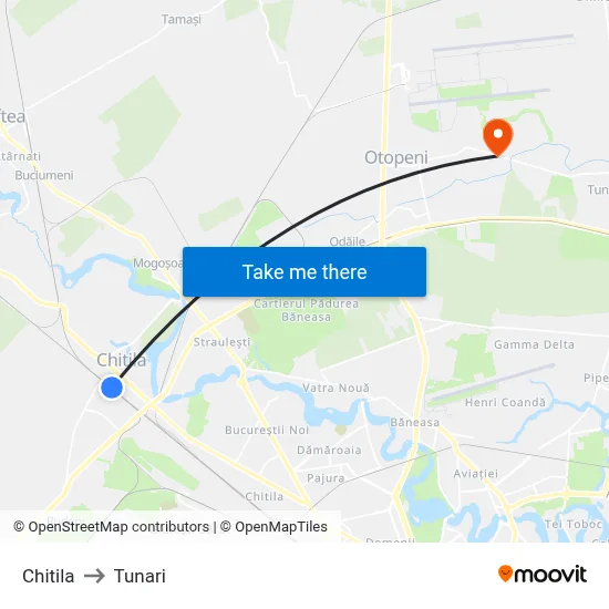 Chitila to Tunari map