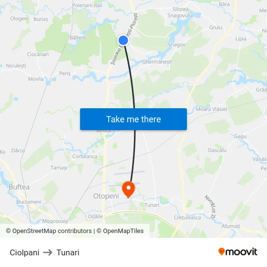 Ciolpani to Tunari map