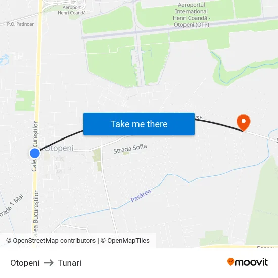 Otopeni to Tunari map