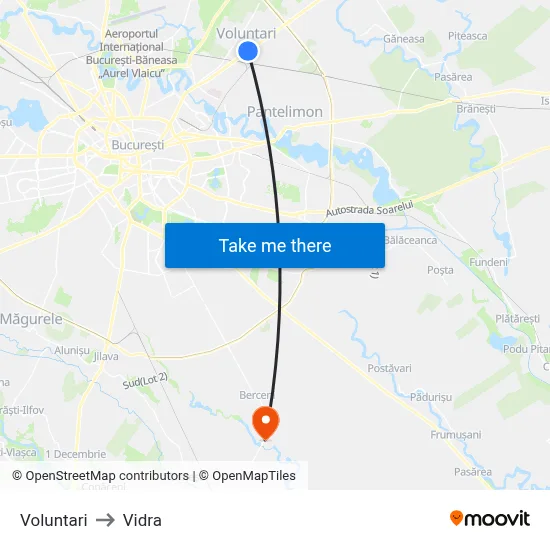Voluntari to Vidra map