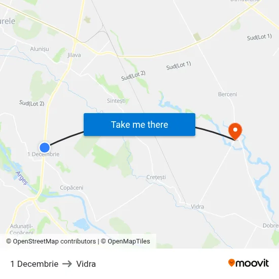 1 Decembrie to Vidra map