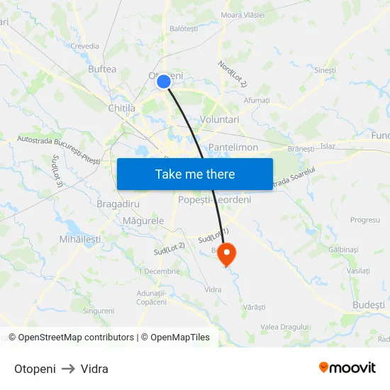 Otopeni to Vidra map