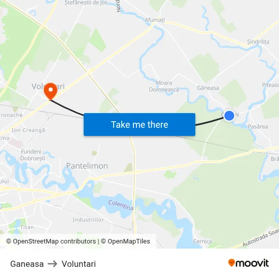 Ganeasa to Voluntari map