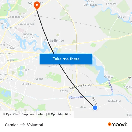 Cernica to Voluntari map