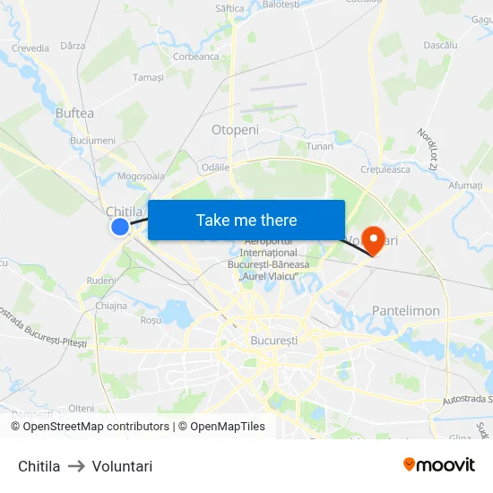 Chitila to Voluntari map
