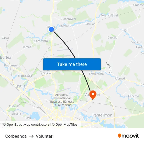 Corbeanca to Voluntari map