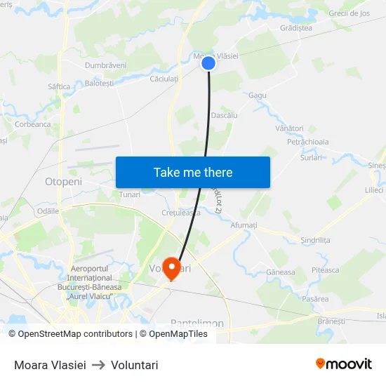 Moara Vlasiei to Voluntari map
