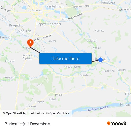 Budești to 1 Decembrie map