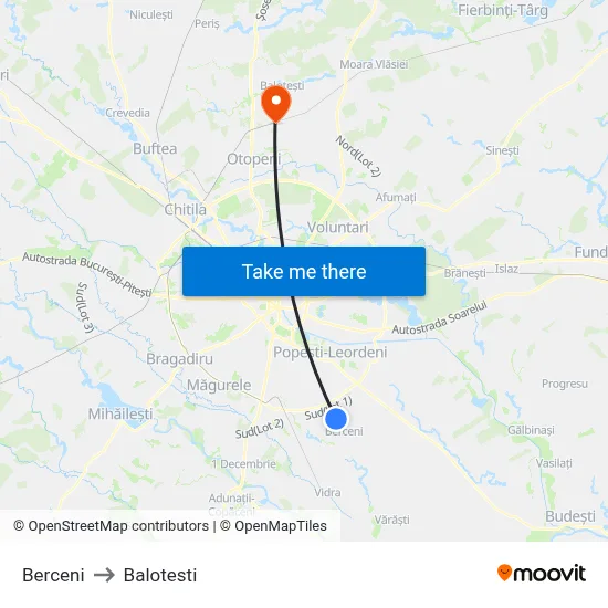 Berceni to Balotesti map