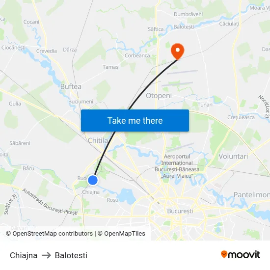 Chiajna to Balotesti map