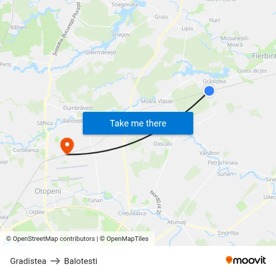 Gradistea to Balotesti map