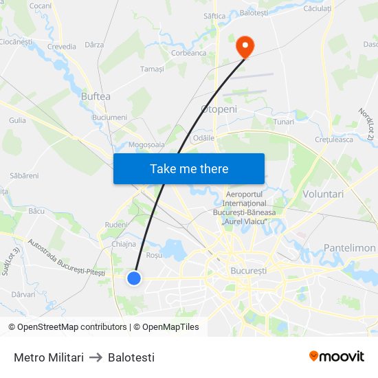 Metro Militari to Balotesti map