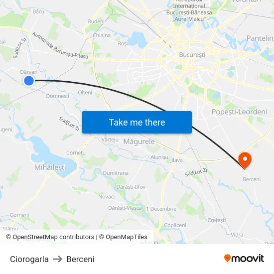 Ciorogarla to Berceni map