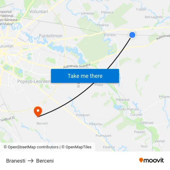 Branesti to Berceni map