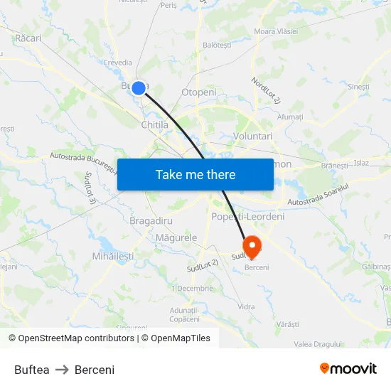 Buftea to Berceni map