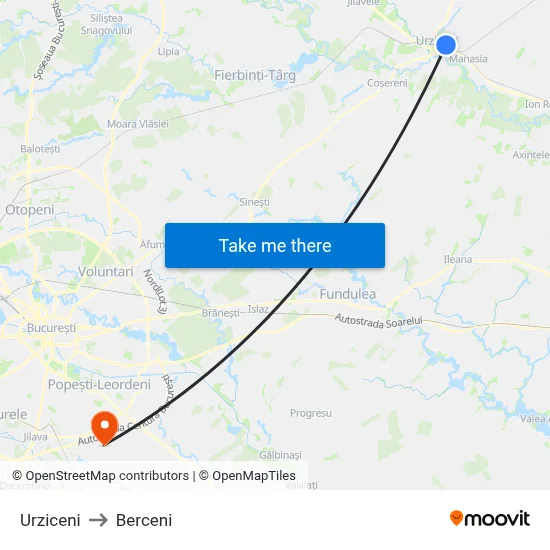 Urziceni to Berceni map