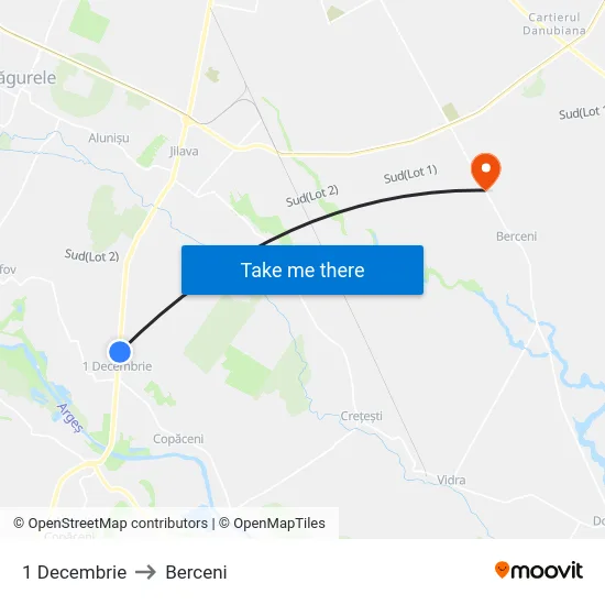 1 Decembrie to Berceni map