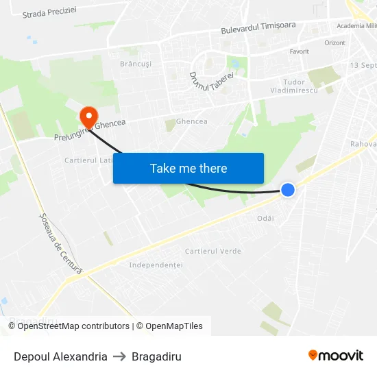 Depoul Alexandria to Bragadiru map