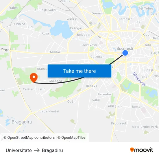 Universitate to Bragadiru map