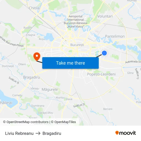 Liviu Rebreanu to Bragadiru map