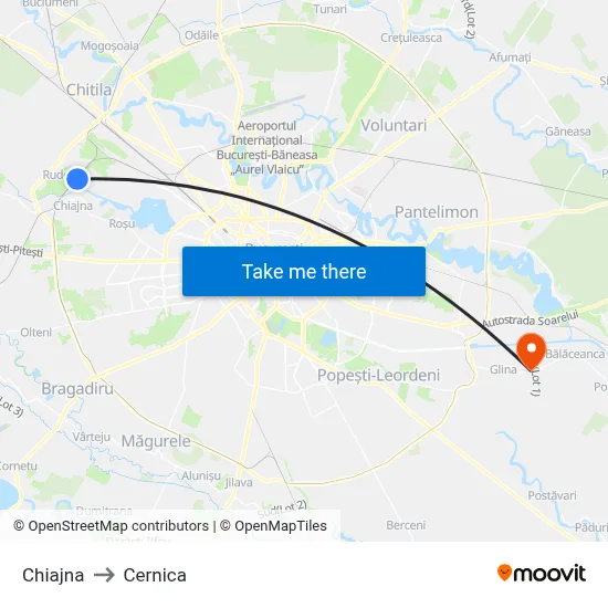 Chiajna to Cernica map