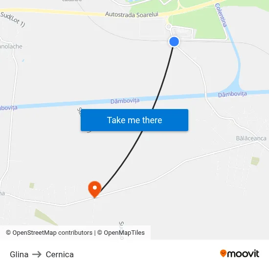 Glina to Cernica map