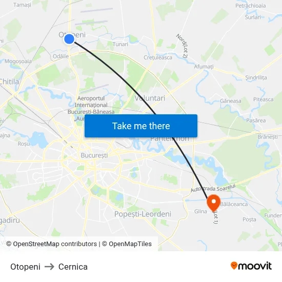Otopeni to Cernica map