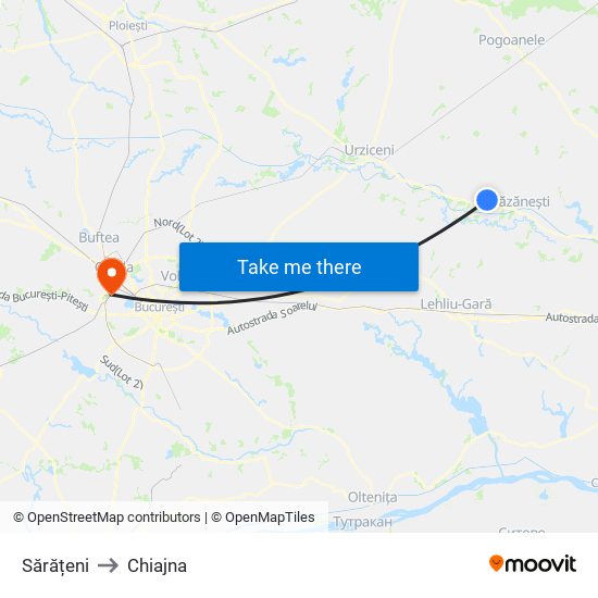 Sărățeni to Chiajna map