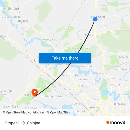 Otopeni to Chiajna map