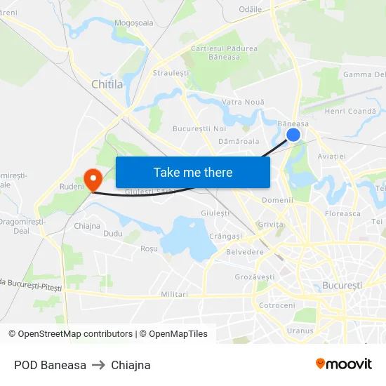 POD Baneasa to Chiajna map