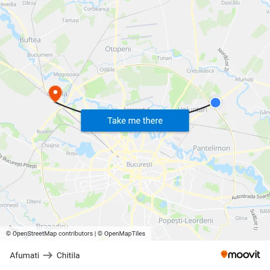 Afumati to Chitila map