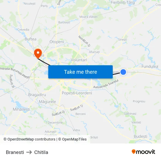 Branesti to Chitila map